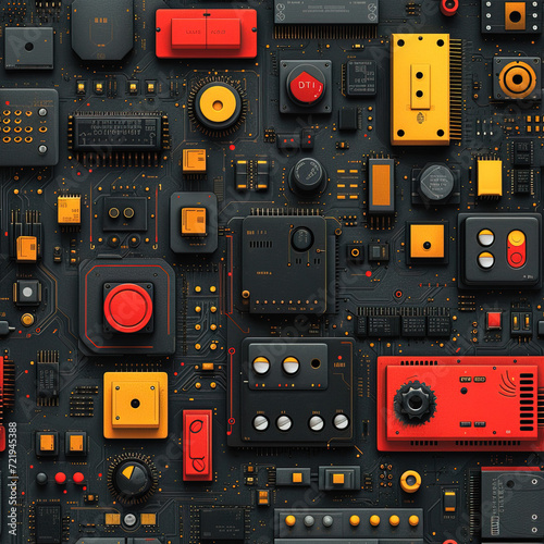 Microchips repeat pattern, technology motherboard silicon chip scheme repetitive design illustration background