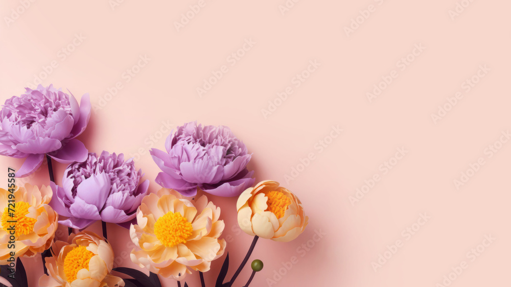Naklejka premium Romantic Peonies Bunch with Copy Space. Anniversary, spring, birthday, women's day theme