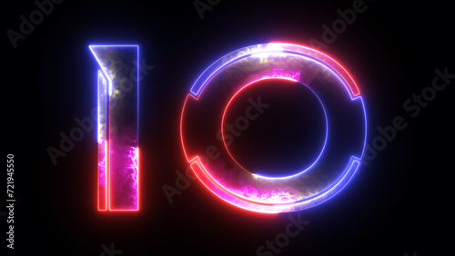 Glowing neon number 10 (Ten). Bright neon glowing number 10. Education concept photo