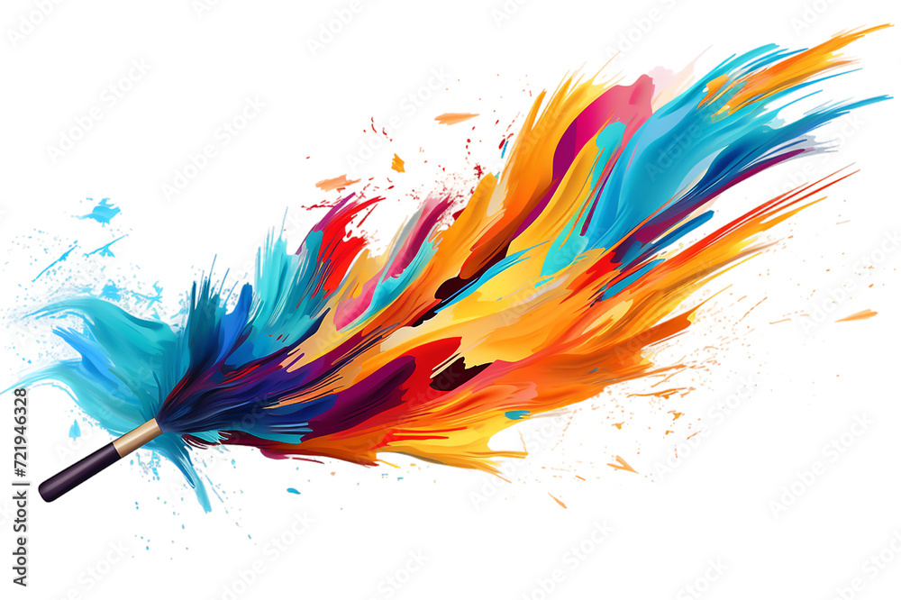 Colorful splash of multicolored paint that scatters in different directions. Rainbow colored liquid explosion illustration, isolated on white background transparent background Generative Ai