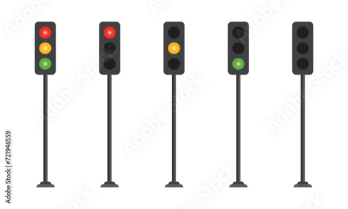 vector set of traffic light signals with three colors red yellow and green