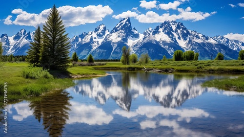 A lake that is situated near mountains