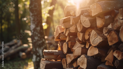 Nature's Warm Embrace: Stacked Firewood in Log Cabin Style. Generative AI