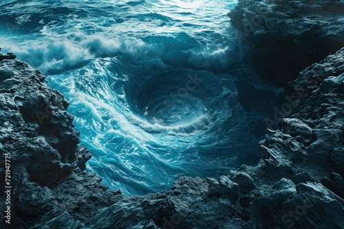 a large wave in a hole in the ocean