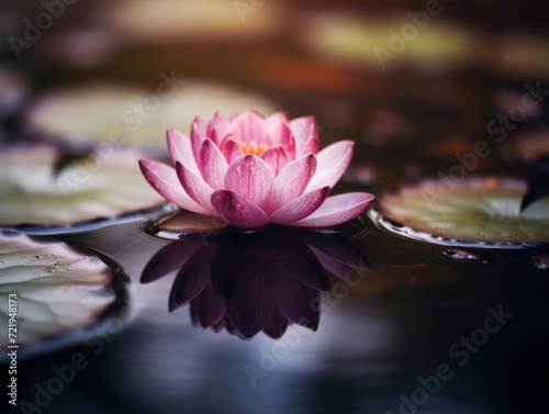 a pink flower on water