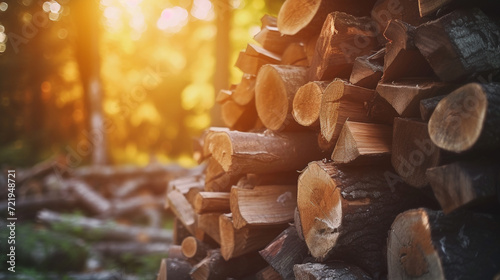 Nature's Warm Embrace: Stacked Firewood in Log Cabin Style. Generative AI