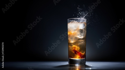 a glass of ice and liquid
