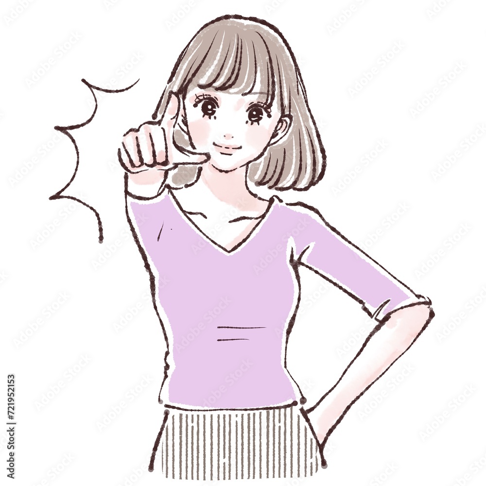 指を差す女性・女の子のイラスト素材 指を差す女性・女の子のイラスト素材