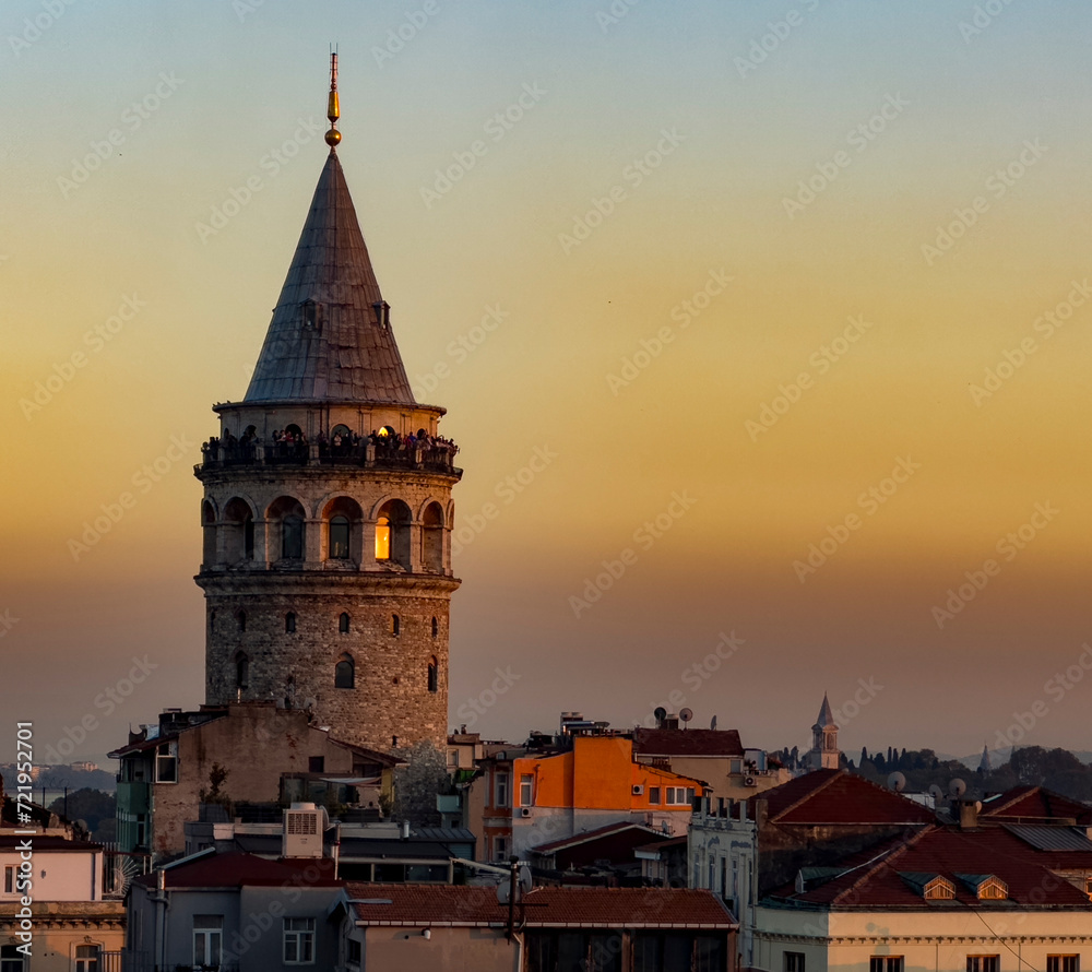 Galata Tower in Istanbul at sunset. Galata Tower in Istanbul at sunset.