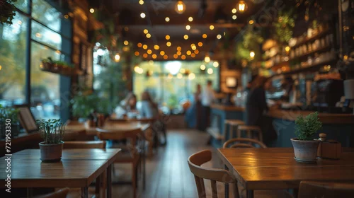 Obraz Blur coffee shop or cafe restaurant, Blurred restaurant background with some people and chefs and waiters working