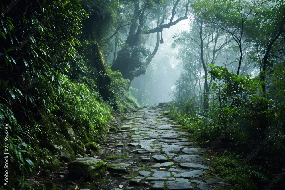 Naklejka premium a stone path in a forest