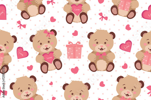 Seamless pattern with cute teddy bears. Wrapping paper, interior wallpaper, print, design template. Vector illustration. Vector 