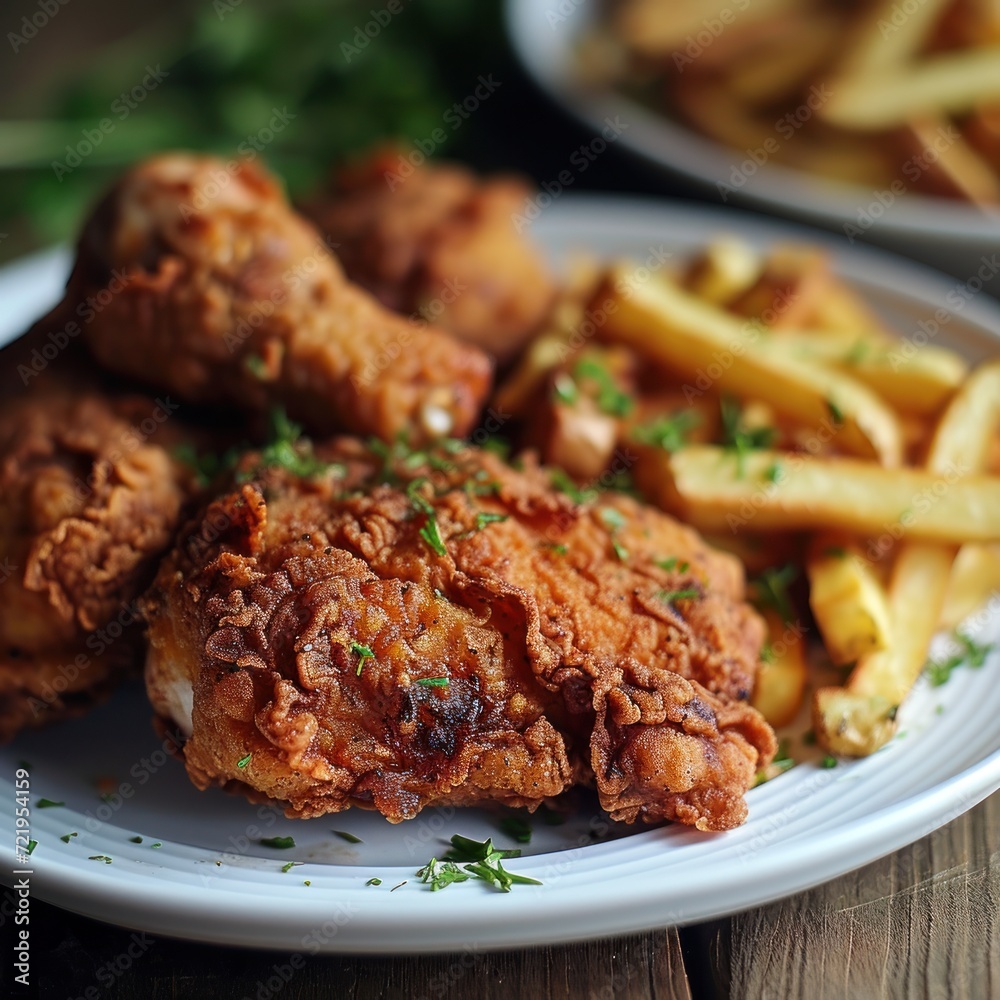 a plate of fried chicken and fries