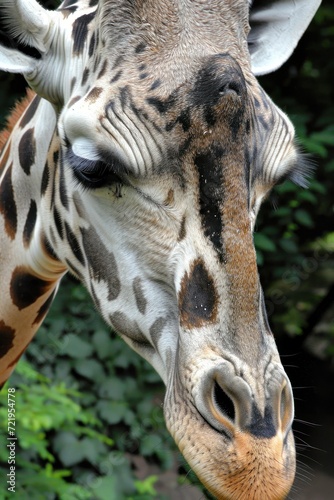a giraffe with its nose down
