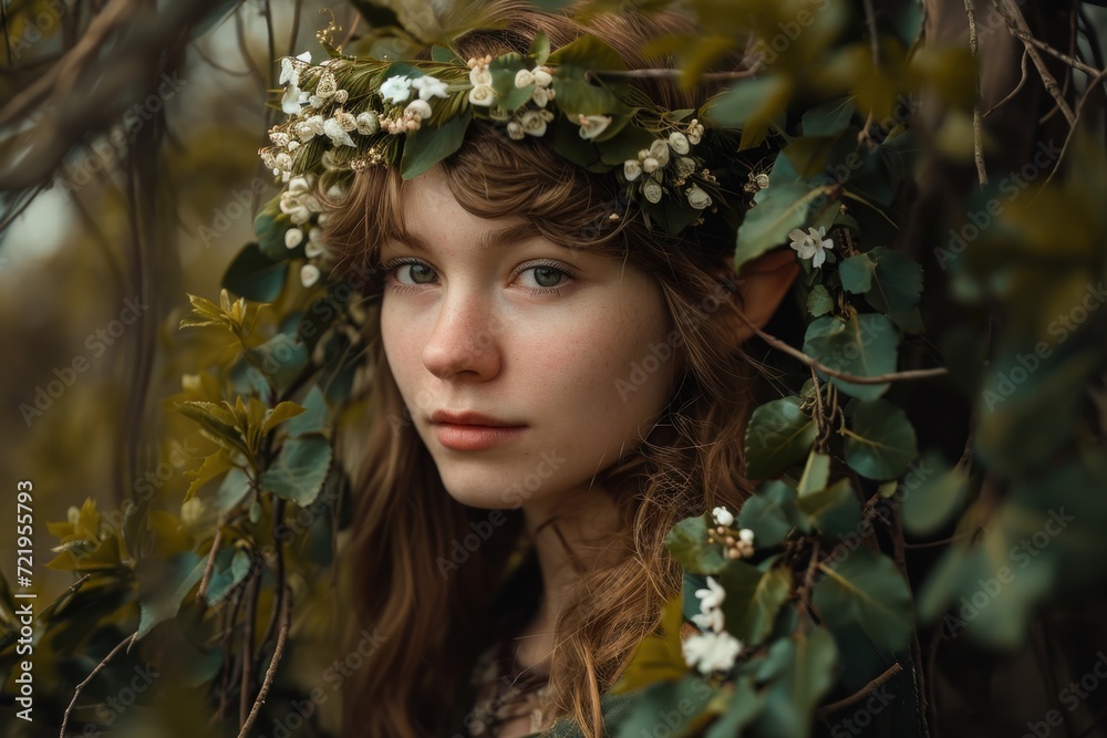 a woman with a flower crown a woman with a flower crown