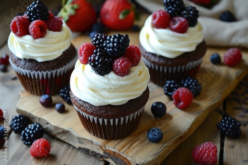 a cupcakes with berries on top