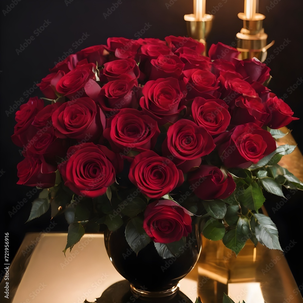 Obraz premium valentines day Bouquet of red roses with black background
