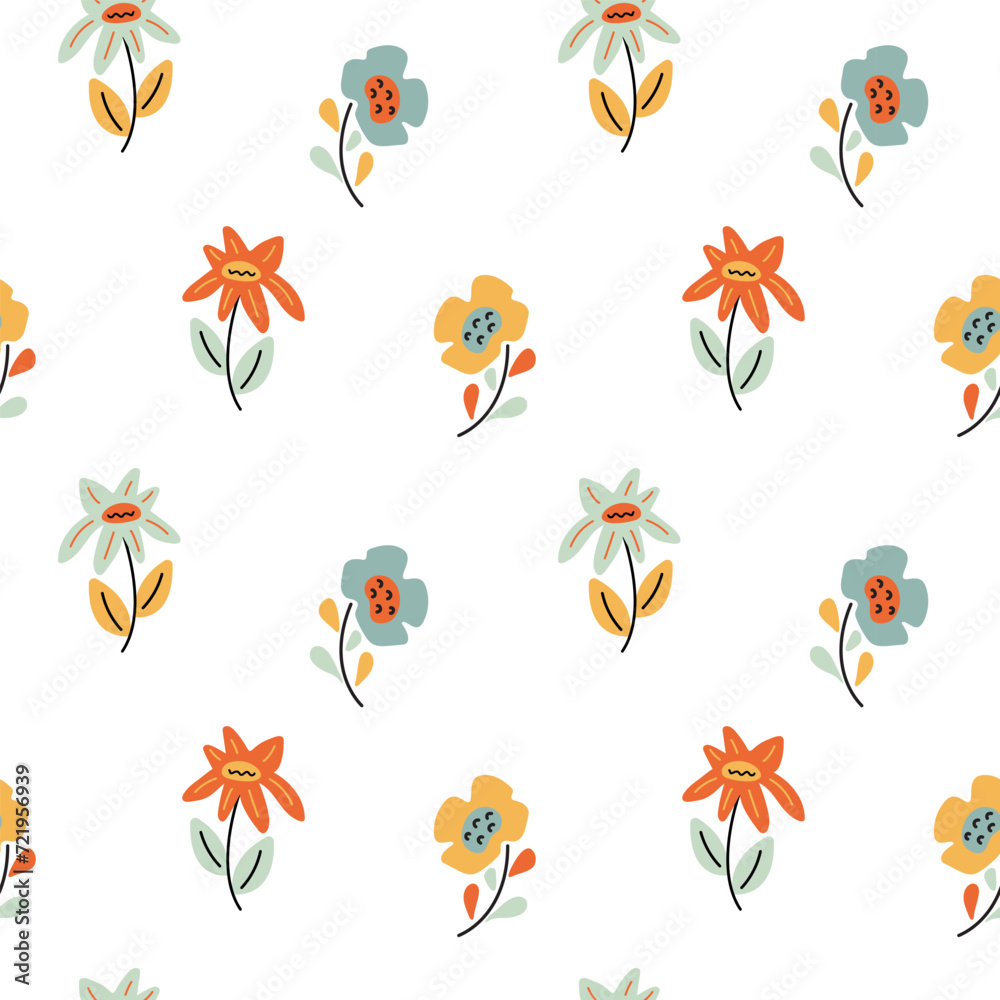Garden and wild flowers in a seamless floral pattern. Design of textiles, fabrics, wallpaper, packaging paper. Great spring or summer pattern for clothing, bedding, wallpaper Garden and wild flowers in a seamless floral pattern. Design of textiles, fabrics, wallpaper, packaging paper. Great spring or summer pattern for clothing, bedding, wallpaper