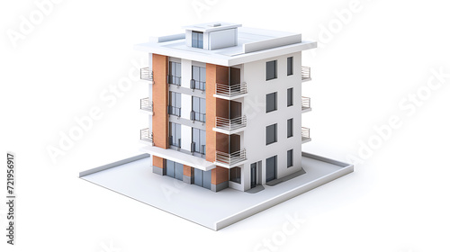 Modern, sleek, and futuristic 3D-rendered building icon standing alone on a white background.
