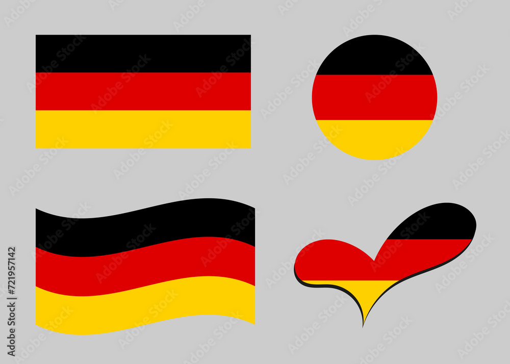 Obraz premium Flag of Germany. Germany flag in heart shape. Germany flag in circle shape. Country flag variations