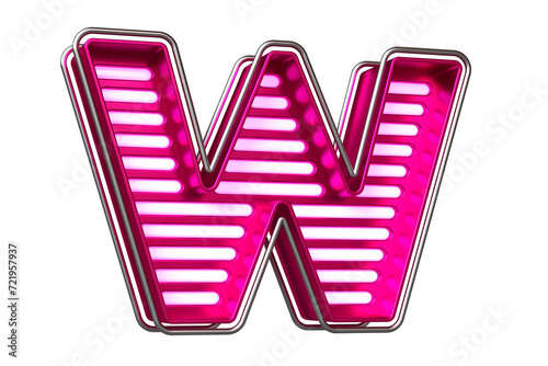 Bright chrome and metallic pink display font 3D letter W. Flashing lettering for creating titles, ad headers and eye-catching texts. High quality 3D rendering.