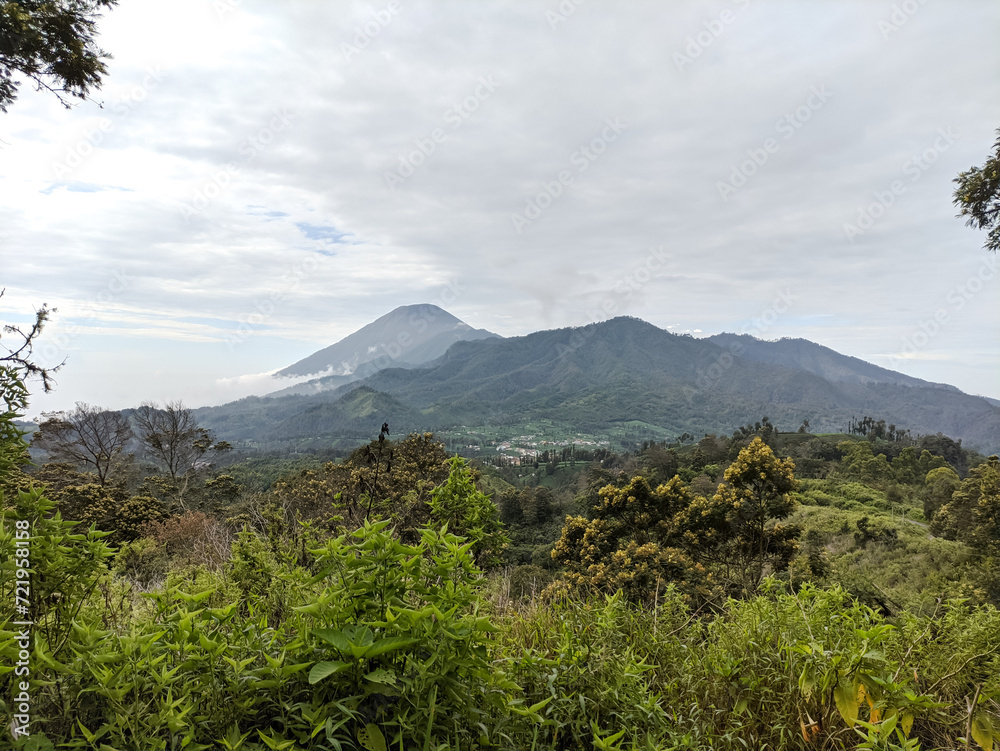 view of Ranu Pani village at the foot of Mount Semeru in Lumajang Regency