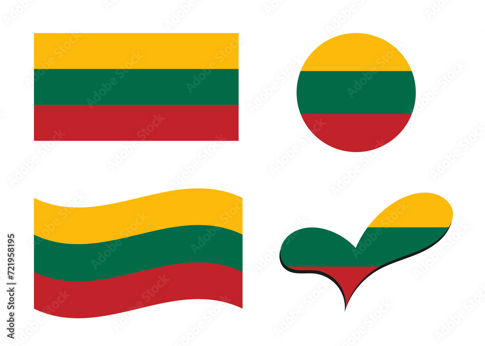 Obraz premium Flag of Lithuania. Lithuania flag in heart shape. Lithuania flag in circle shape. Country flag variations