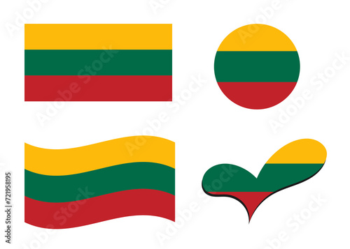 Flag of Lithuania. Lithuania flag in heart shape. Lithuania flag in circle shape. Country flag variations