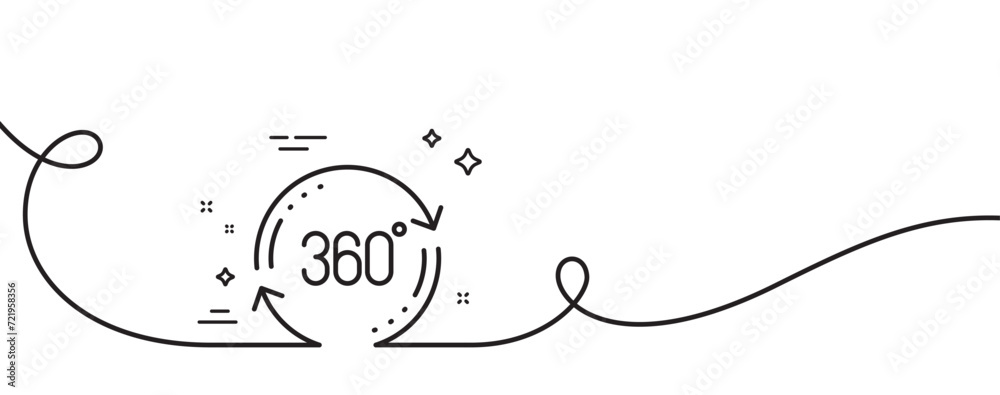 360 degree line icon. Continuous one line with curl. Full rotation sign. VR technology simulation symbol. Full rotation single outline ribbon. Loop curve pattern. Vector