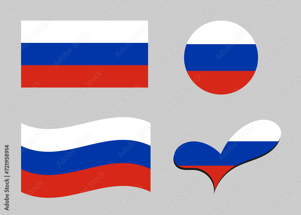 Fototapeta premium Flag of Russia. Russia flag in heart shape. Russia flag in circle shape. Country flag variations