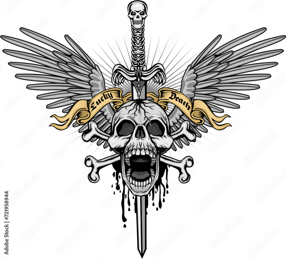 Fototapeta premium Gothic sign with skull, grunge vintage design t shirts