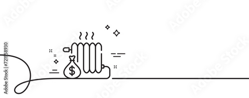 Radiator line icon. Continuous one line with curl. Heat convector sign. Temperature heater symbol. Radiator single outline ribbon. Loop curve pattern. Vector