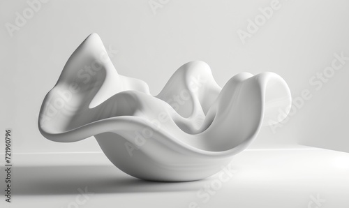 Modern abstract white sculpture displayed against a plain background, emphasizing the smooth curves and fluid form of contemporary art, perfect for for interior design photo