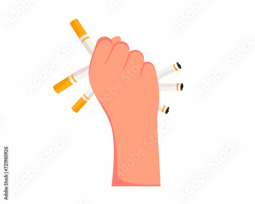 No smoking Hand crushing the cigarette or promoting rejection of nicotine vector illustration