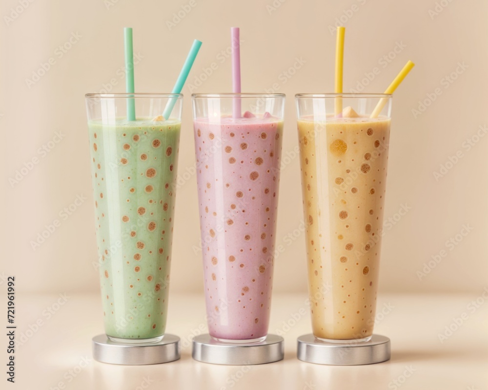 Trio of Tempting Milkshakes in Vibrant Glasses Trio of Tempting Milkshakes in Vibrant Glasses