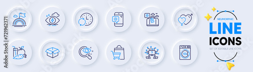 Update time, Sale bags and Lgbt line icons for web app. Pack of Teamwork question, Opened box, Stress pictogram icons. Dryer machine, Vision test, Juice signs. Weather phone, Male female. Vector