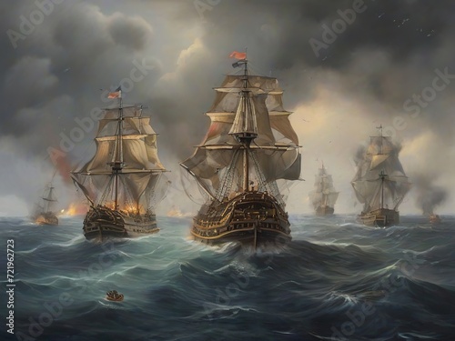 picture bombardment of two pirate ship