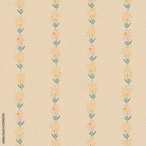 Cute hand drawn ditsy seamless pattern, pin stripes, colorful floral background, great for textiles, fashion, kids, wallpapers, wrapping - vector design