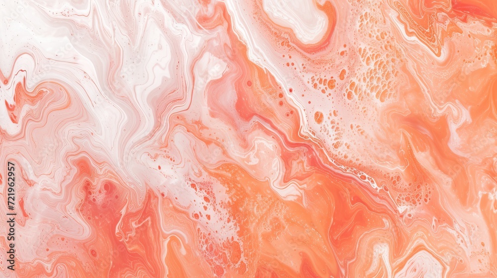 Fototapeta premium Acrylic texture with marble pattern in white and peach fuzz color shade - AI Generated Abstract Art