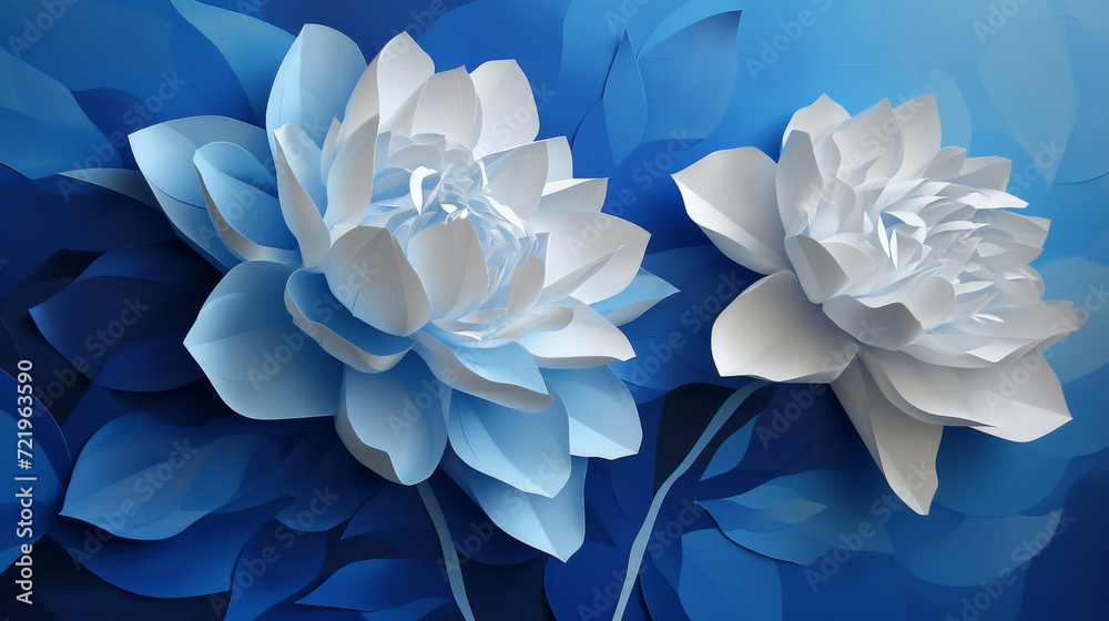 The background of blue and white flowers.