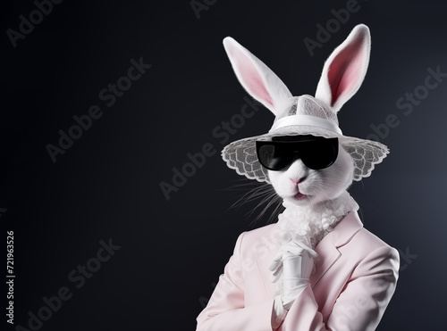Wallpaper Mural Glamorous rabbit with hat and sunglasses and pink coat against a dark background Torontodigital.ca