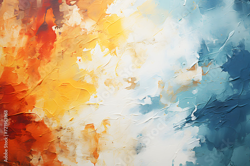 Background Abstract Texture wall art. Multicolor watercolor texture splash on wall white (yellow, red, blue, orange). Spread throughout area. Realistic color clipart template pattern. 