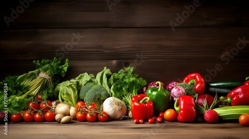 fresh vegetables frame on the wooden table