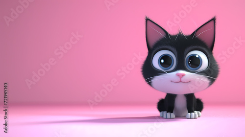 A vibrant and playful 3D cartoon cat with an adorable personality, showcased against a soothing soft pink background.