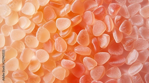 Heap of delicious gelatinous candies. Background from gelatinous candies in peach fuzz color trend 2024 - AI Generated Abstract Art