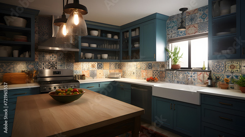 Enchanting Artisan Kitchen with Vintage Tile Backsplash AI-Generative