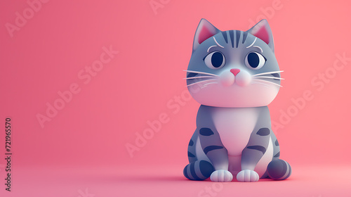A vibrant and playful 3D cartoon cat, bursting with energy, placed against a soothing soft pink background. © stocker