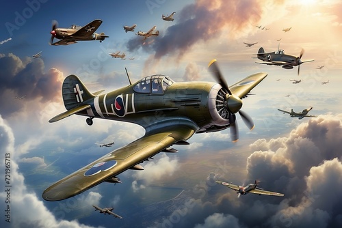 Fotografiet world war II air battle in the sky