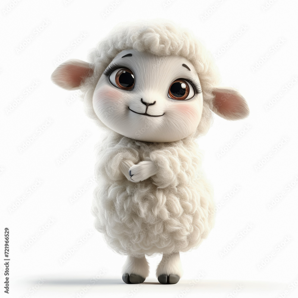 Happy cute sheep cartoon character isolated on white background, 3D Style Happy cute sheep cartoon character isolated on white background, 3D Style