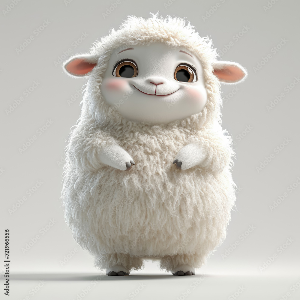 Happy cute sheep cartoon character isolated on white background, 3D Style Happy cute sheep cartoon character isolated on white background, 3D Style